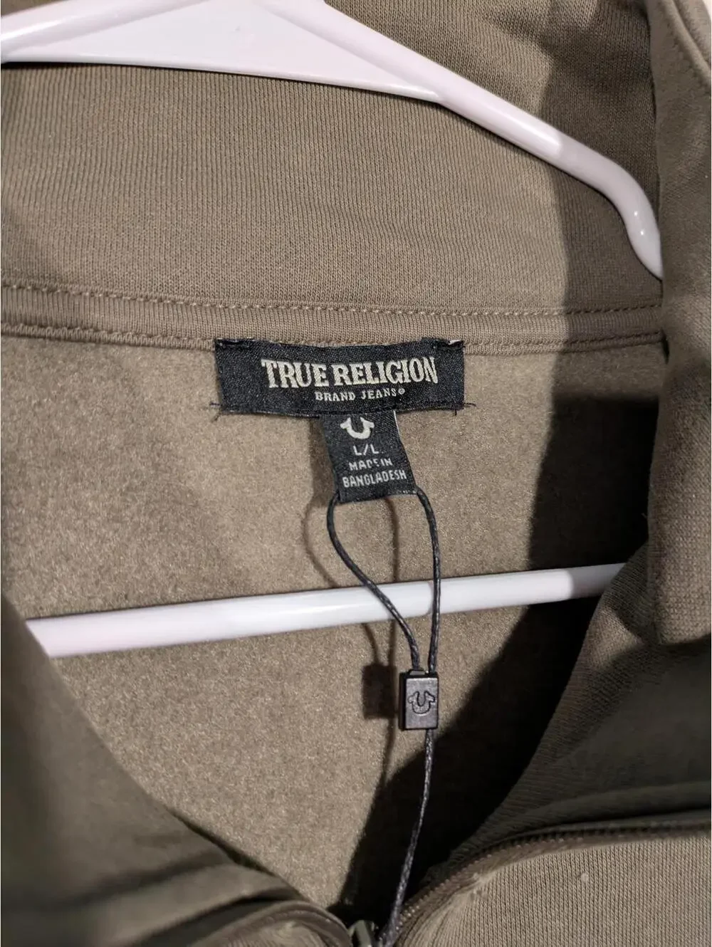 True Religion Quarter Zip Pullover Sweatshirt Olive Embroidered Logo Mens XL